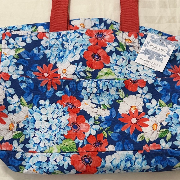 Shabby Chic Floral Tote with Red Handles - Picture 7 of 8